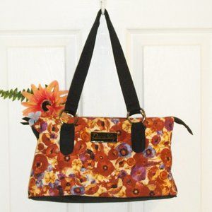 Donna Sharp NWOT 2 Handle Tote Bag Orange Purple Poppy Floral Print 13.5 X 7.5"